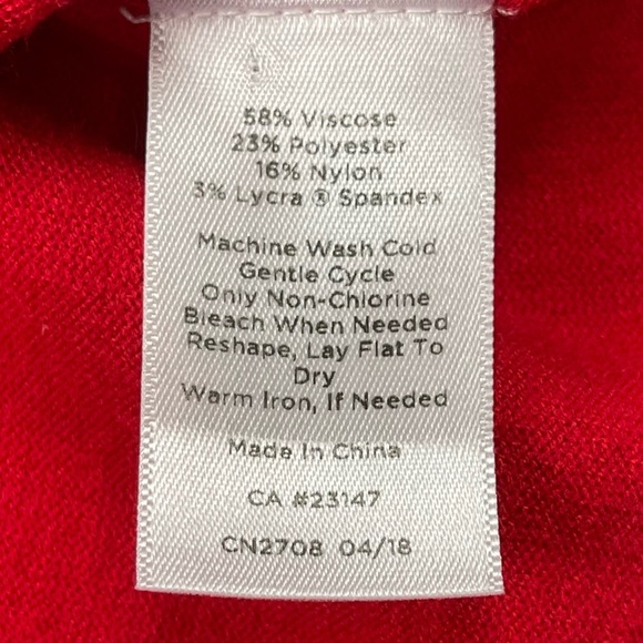 Talbots Sweater Women Large Red Fine Knit Black Stripe Pearl Button Trim Stretch - Picture 10 of 12